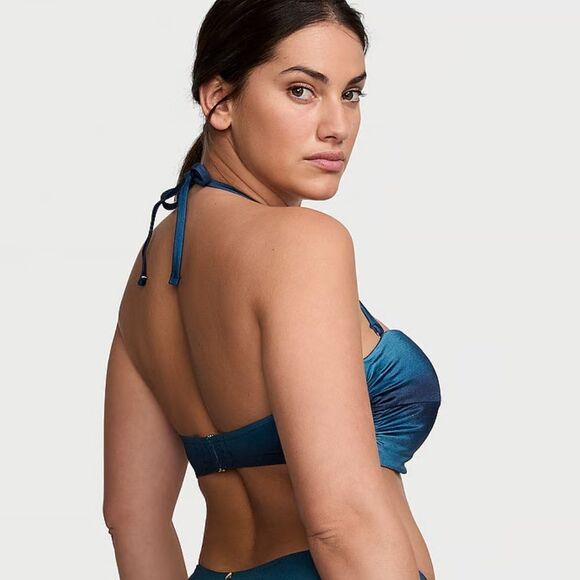 VICTORIA'S SECRET SWIM
Mix & Match Twist Push-Up Bandeau Top Blue Palm Print 34B - Picture 2 of 7